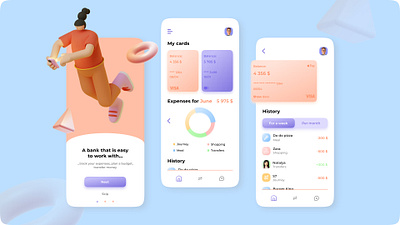 Easy-to-use banking app 3d app bank finance illustration ux