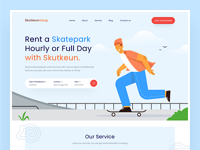 Rental Skatepark - Landing Page 🛹 branding clean ui daily design graphic design illustration landing page rental service skateboard skatepark soft ui ui design uiux ux vector website