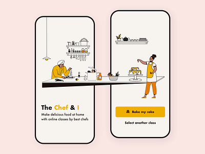 The Chef & I masterclass app app bake cake chef class cook cooking design dinner food home illustration interface learn meal mobile online study ui ux