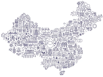 China Travel Map apac asia china chinese icons landmarks line line art map pacific poster print tourist travel