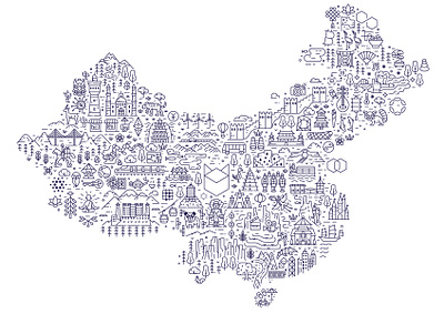 China Travel Map apac asia china chinese icons landmarks line line art map pacific poster print tourist travel
