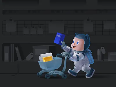 Astronaut cat at space marketplace astronaut cat development digital illustration marketplace react space