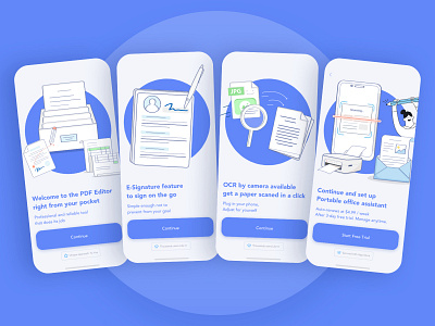 PDF Editor app | Onboarding app applace branding design editor ill illustration minimal mobile onboarding pdf print scan scanner sign ui utilities ux vector