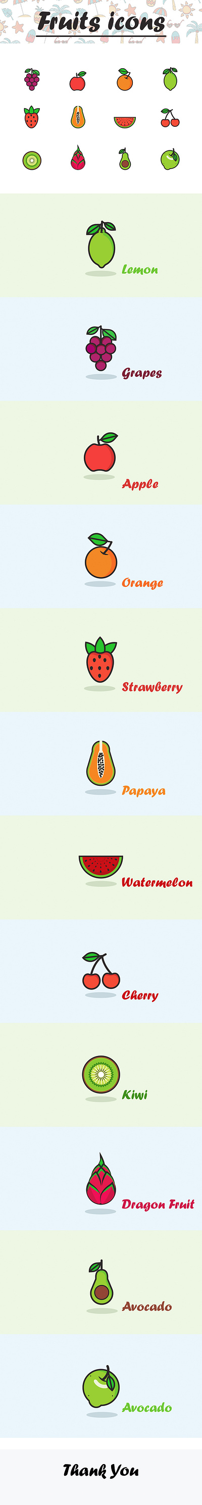 Fruits Icons branding design flatdesign illustration illustrator logo minimal unique vector