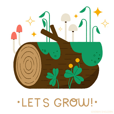 ✨🌱Let’s Grow! 🌱✨ art cute design digital digital illustration drawing illustration log moss mushroom nature robin sheldon