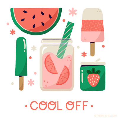 ✨🍉Cool Off! 🍉✨ cute design digital digital illustration icon illustration popsicle robin sheldon soda summer summer2021 treats