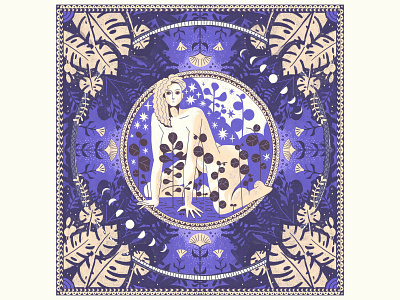 Moon Lover bandana characterdesign flowers illustration moon plants symmetrical textures