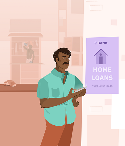 Home loan account aggregator adobe illustrator bank poster bharat branding chai chaiwalla design design for bharat gully home loan illustration india indian gully indian man man poster street scene vector vector artwork