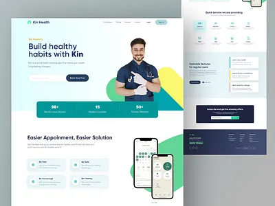 Kin Health | Medical Landing Page Redesign 2021 best shot landing page medical landing page minimal redesign ui user interface ux visual design web web design website design