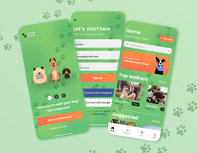 Dog Walking App animal app branding care design dog nature ui ui design uidesign uiux web