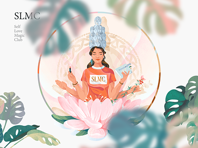 Illustration for the SLMC beauty character design download freebies green header hero illustration ios logo nature noise pink plants red ui web woman womens community