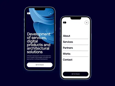 Moons Mobile adaptive black clean dark mode design development landingpage menu minimal mobile services studio studio website typography ui ui design ui trends web web design webdesign