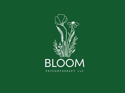 Bloom Logo brand doodle drawing emerald flower flowers green grow handdrawn logo mental health poppy therapy