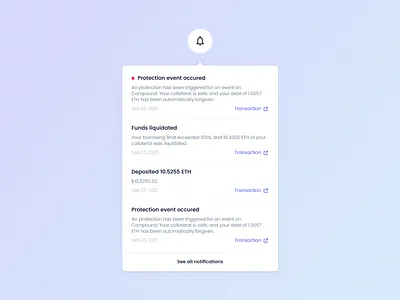 Cozy Notifications crypto defi design notifications ui web 3.0