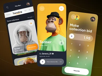 NFT Marketplace - Mobile app app app design blockchain crypto cryptocurrency marketplace mobile app mobile app design mobile design mobile ui nft