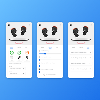 Pixel buds control panel app branding buds design earbuds earbuds pixel buds illustration mobile pixel tws ui ux