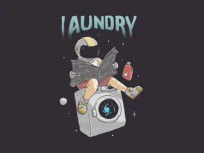 Off Day Astronaut astronaut branding character clothes design illustration laundry logo news paper outer planet reading space stars t shirt vector