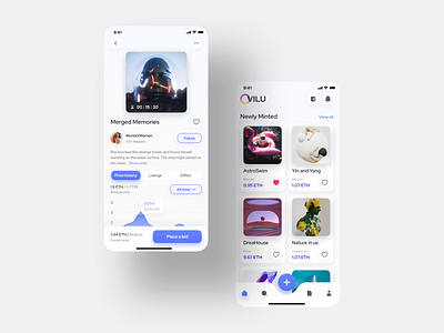 NFT Marketplace | OLIVU app app ui branding crypto design graphic design illustration marketplace mobile app nft ui user experience user interface ux