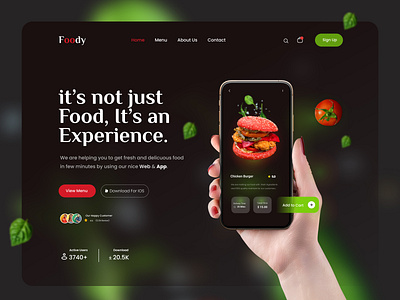 Food Ordering Website Design app app landing page app marketing website app showcase landing page booking website burger website dark design designer fast food website food delivery app food delivery website food ordering website glassmorphism pizza website product design restaurant website resturant website uiux ux web