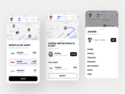 Car wash app blue clean ios lyft minimal mobile product uber ui ux white