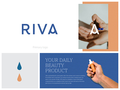 RIVA- CBD Beauty Product aqua logo beauty brand logo blue brand identity branding cbd beauty brand logo cbd logo cbd product logo female brand logo fresh logo logodesign minimal logo modern logo orange river logo water logo waterdrop logo