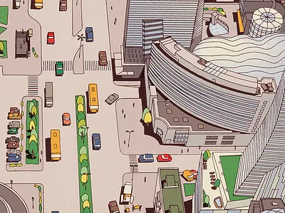 WWA buildings city editorial horizon illustration panorama street traffic view warsaw