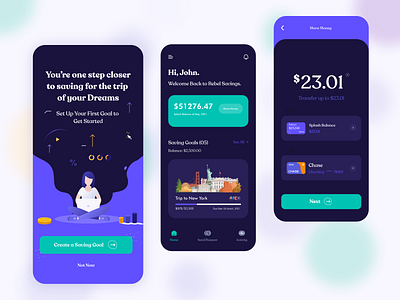 Savings App app clean design digital payments flat illustration invest ios minimal mobile banking payments saving goals ui ux