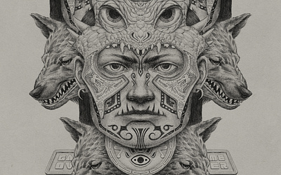 GAME OVER game illustration over procreate symmetry wolf wolves
