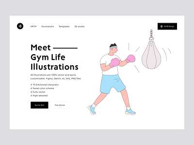 GYM LIFE Illustrations 18design athletic illustration athletic man boxing boxing illustration clean clean ui colors gym gym illustration gym illustrations illustration minimalism playing sports sport sport illustration sports ui uidesign