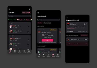 BlaBla Connect-International Calling App Dark mode branding design international ui ux