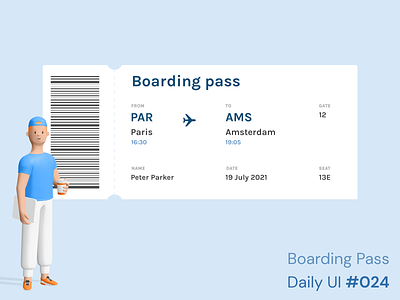 Daily UI 024 - Boarding Pass amsterdam boarding boarding pass daily ui daily ui 24 daily ui challenge design figma hollydays illlustration 3d illustration paris plane product design ticket