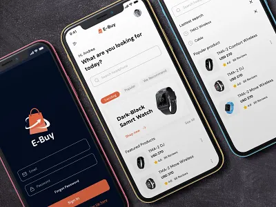 E-Buy (Online Shop UI) app design e commerce minimal shop ui uiux uiuxdesign ux watch watch shop
