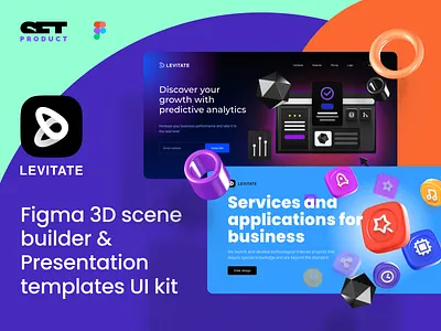 Levitate - Figma 3D scene builder & Presentation templates 3d design 3d mockup application block business cinema 4d design desktop figma icons illustration landing logo mobile model onboarding presentation render scene ui
