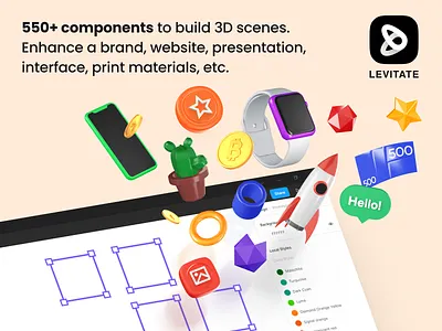 Levitate - Figma 3D scene builder & Presentation templates 3d 3d design 3d mockup animation block branding design desktop graphic design illustration landing logo mobile motion graphics ui