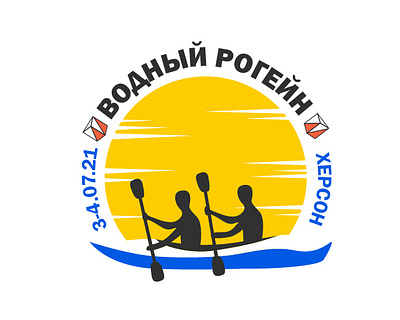 Logo for water competition 24 h coloring competition design flat illustration kaykak logo nature people simple sun ukraine vector water