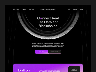 Mocto Network | Real Data & Blockchains blur branding cards clean dark grain guide header hero icons interface landing logo menu minimal noise roadmap segment typo web