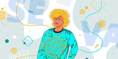 Birthday portrait abstract banner blond boy character cute design fashion flat handsome illustration male man portrait schoolboy teenager trendy vector versace young