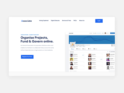 Associate.com - Online Governance Website animation blue clean homepage layout layout design legal online governance p2p ui user interface ux website