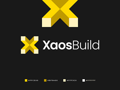 XaosBuild Logo abstract branding building construction development gennady savinov logo design geometric graphic design logo logo design modern symmetric x letter x logo x logomark yellow