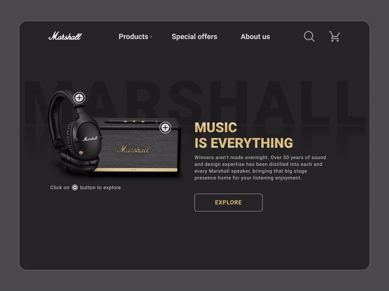 Animated Marshall Homepage Design animation design minimal ui ux web