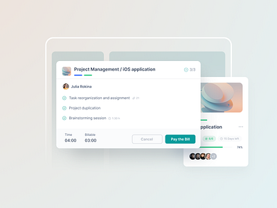 Paid time card button card clean design interface modal pay product project project management
