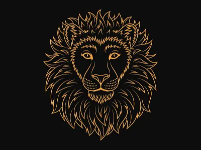 Golden Lion animal beast cartoon cat dribbble face gold golden head illustration king leo lion mascot outline portrait print royal vector zoo