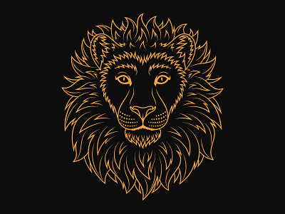 Golden Lion animal beast cartoon cat dribbble face gold golden head illustration king leo lion mascot outline portrait print royal vector zoo