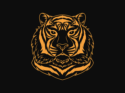Golden Tiger amur animal beast bengal cat dribbble face gold golden head illustration king mascot outline portrait print royal tiger vector wildcat