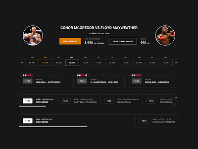 Sport, broadcast and schedule UI boxing broadcast clean minimal navigation schedule sport ui