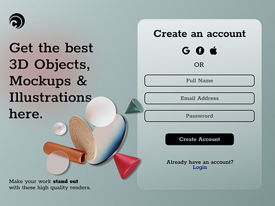 Daily UI Design Challenge - Day 01║Sign Up Page 3d design log in sign in sign up page ui web design website