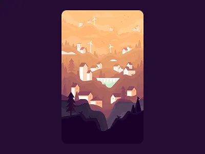 Sunset Villa atmospheric bird bridge calm forest landscape peaceful turbine villa village windmill