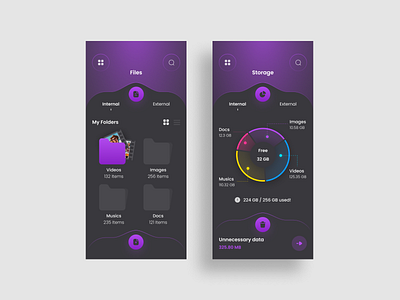 File Manager Application app app design application clean concept dark dark mode dark theme darkui design designer file file manager gradient mobile popular trending uidesign uiux