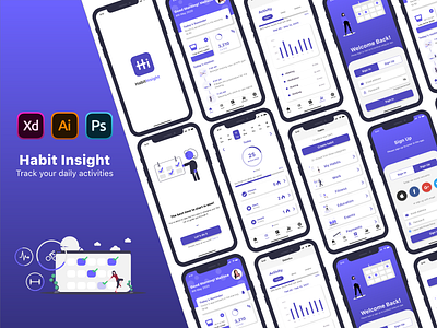 Habit-Insight adobexd android design app design exercise fitness habits illustration ios prototype tracker ui ux wireframes