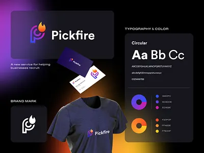 Logo concept for Pickfire branding fire logo modern recruitment service symbol talent trending wordmark